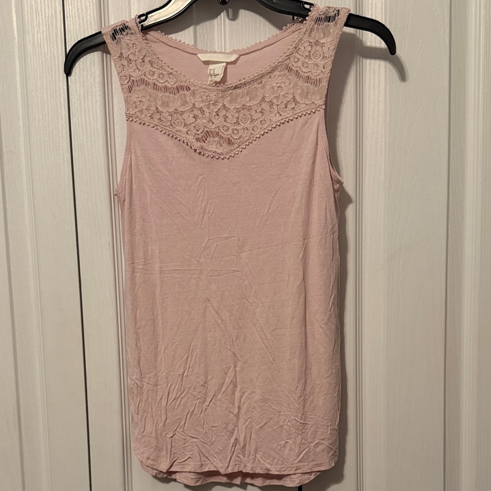 H&M Lace Yoke Tank Top - Light Blush Size XS